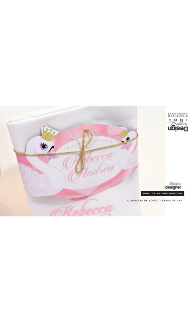 Trusou botez cu lebada pentru fetite personalizat prin brodare, Little Swan 15